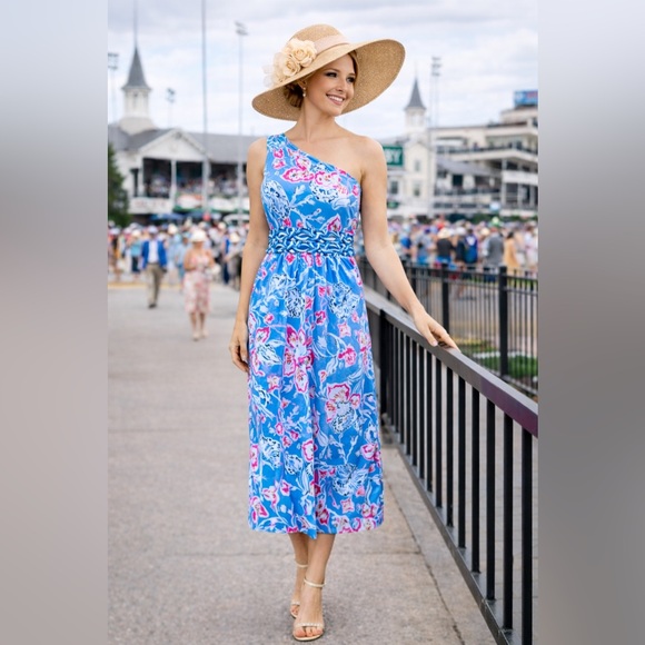 Lilly Pulitzer Helina Midi Dress One Shoulder Bahamian Rhapsody Size XL New - Picture 14 of 15